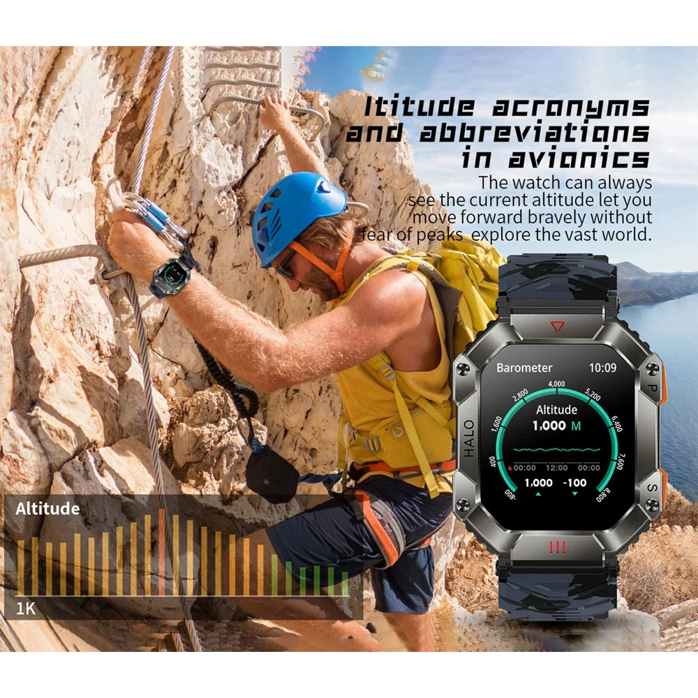 GEJIAN GPS Military Smart Watch Men For Android IOS Ftiness Watches Ip68 Waterproof 2.0'AI Voice Bluetooth Call Smart Watch