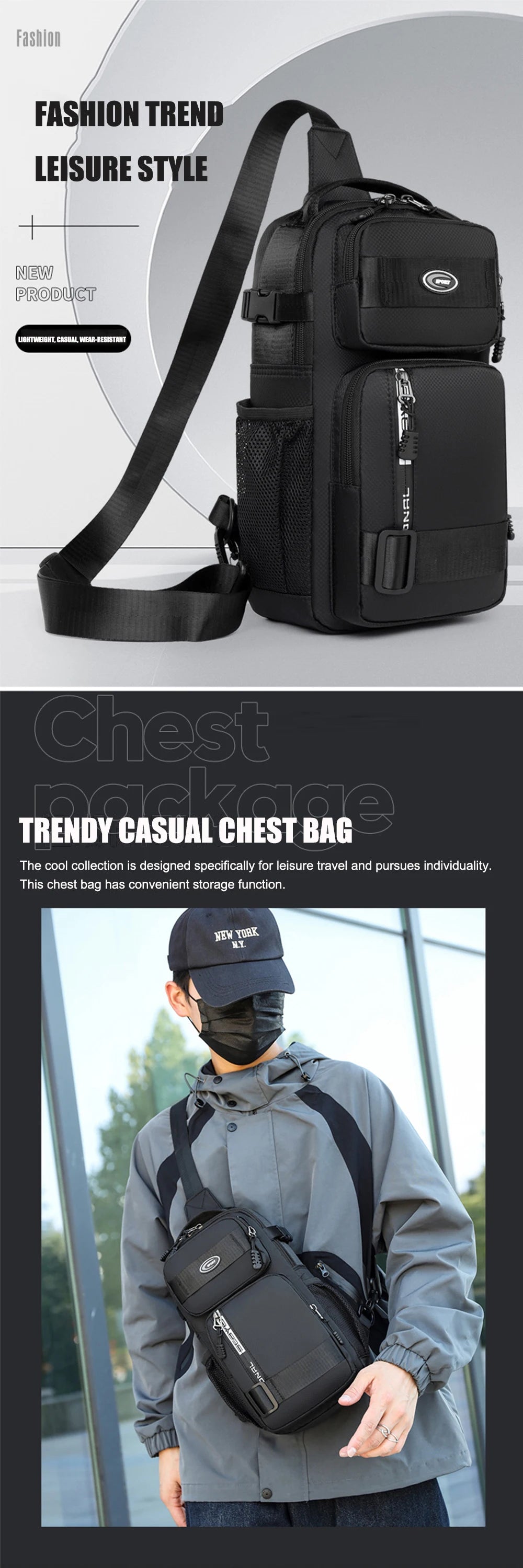 Chest Bag For Men 2024 New Casual Travel Large-capacity Chest Bag Fashion Trend Men's Shoulder Bag Crossbody Outdoor Backpack