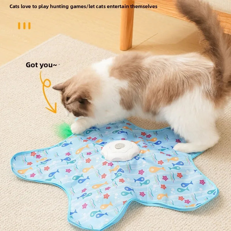Cat Toys Interactive Hide and Seek Cat Toy with Mouse Squeaky Motion Activated Moving Concealed Feathers Kitten Teaser Toy