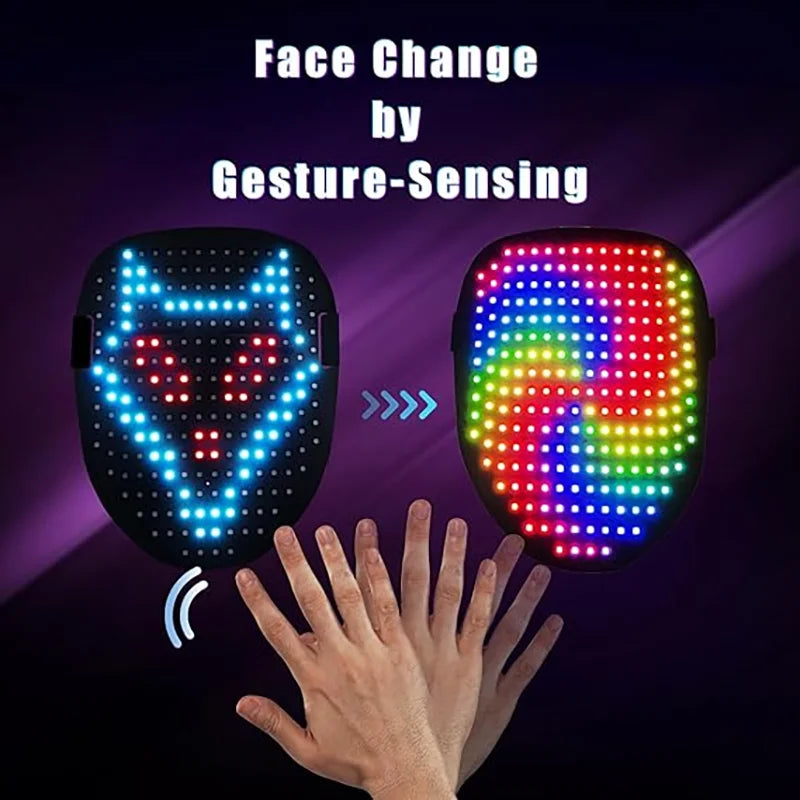 LED Mask with Gesture Sensing, Light up Mask with Face Transforming, Cool Halloween Mask for Men Women Costume Cosplay Party