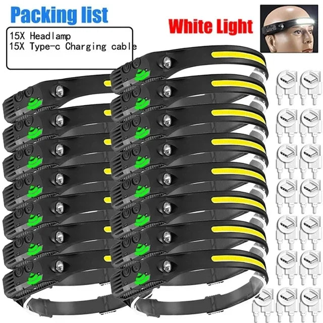 USB Rechargeable LED Sensor Headlamp COB Headlight Head Torch Work Light Waterproof Headlamp for Fishing Camping Lantern