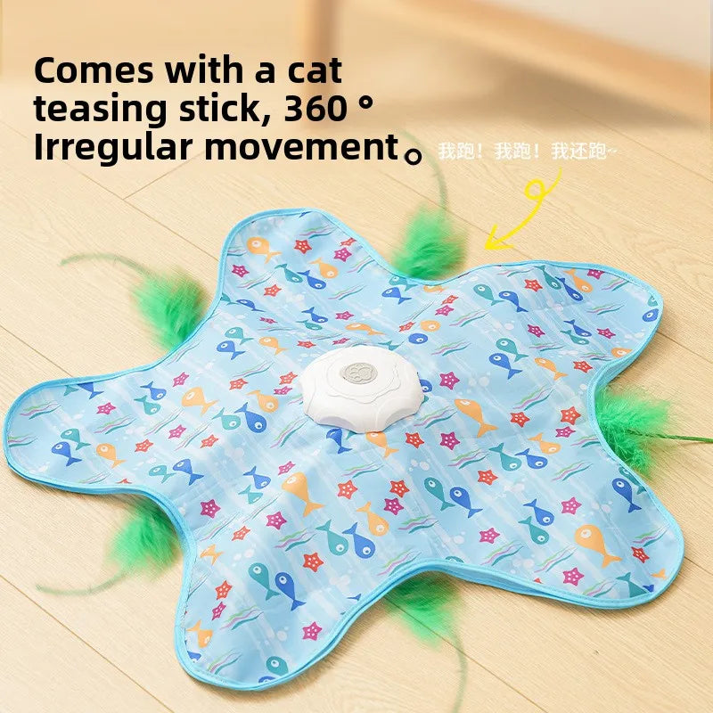 Cat Toys Interactive Hide and Seek Cat Toy with Mouse Squeaky Motion Activated Moving Concealed Feathers Kitten Teaser Toy