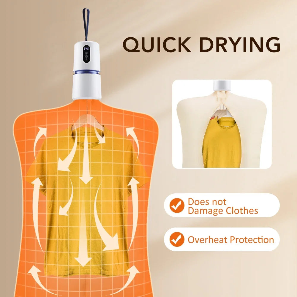 Portable Clothes Dryer Small Quiet Clothing Fast-Drying Machine Adjustable Timer Mini Laundry Dryer Foldable Drying Machine