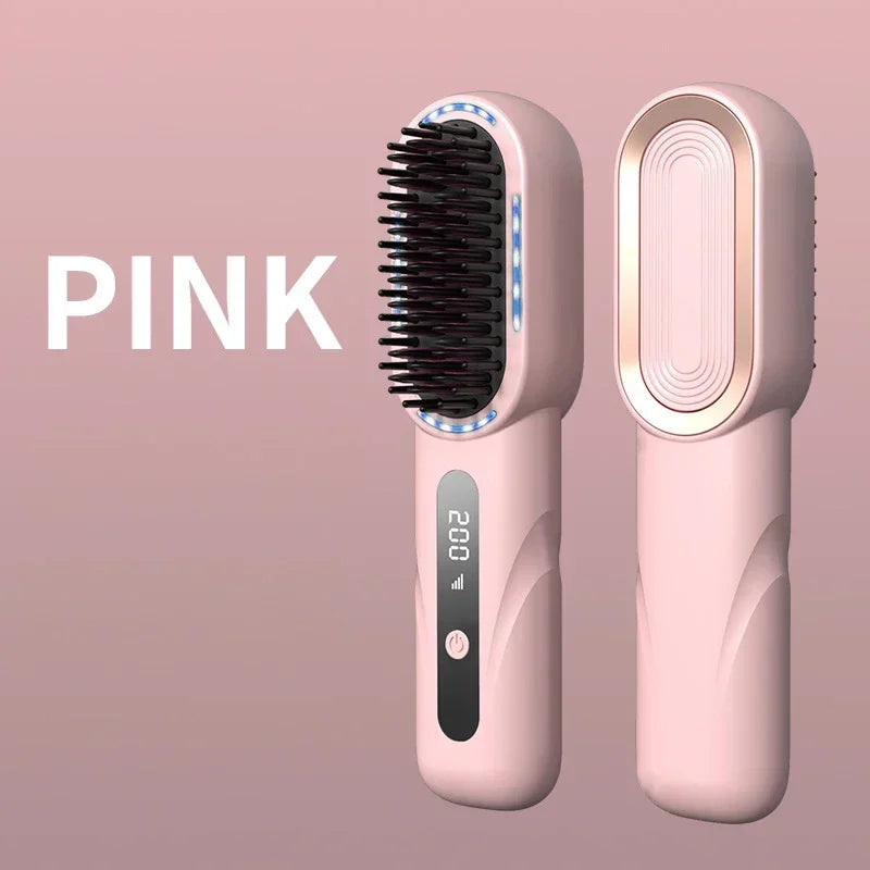 Wireless Straight Curling Hair Comb Heating Negative Ion Hair Straightener Rechargeable Anti-scalding Electric Hair Care Brushes