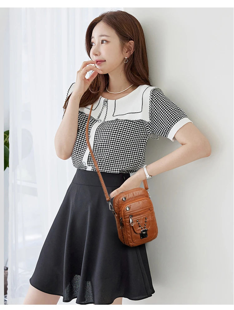 Mobile Phone Bag for Women 2024 New Fashion Soft Leather Diagonal Straddle Small Bag Multi layered Mini Zero Wallet Versatile Li