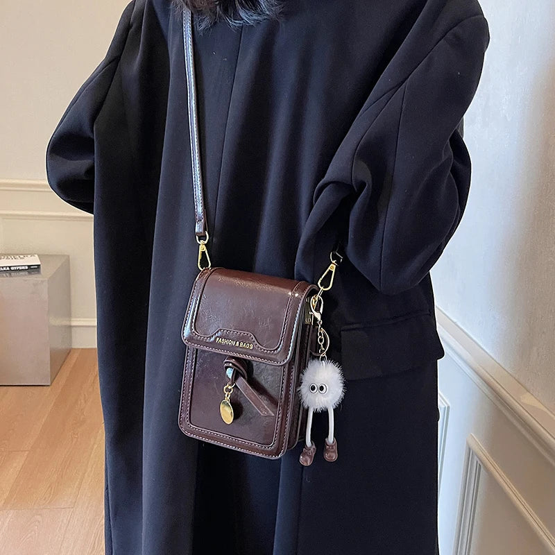 Women's Burgundy Crossbody Bag 2025 Fashion New PU Leather Square Texture Glossy Shoulder Packs Versatile Phone Lipstick Bags