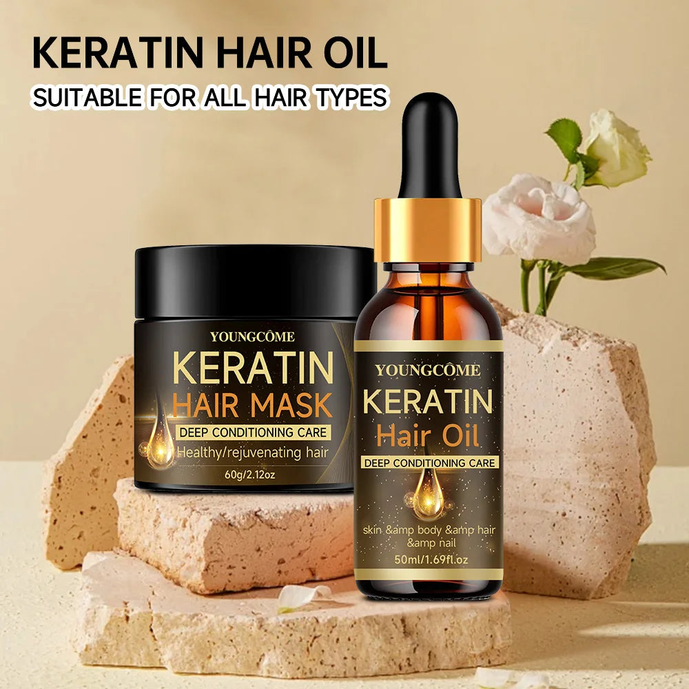 Organic Keratin & Lavender Oil Hair Care Set - Deep Conditioning Mask Sulfate-Free Treatment Repair & Shine Treatment Formula