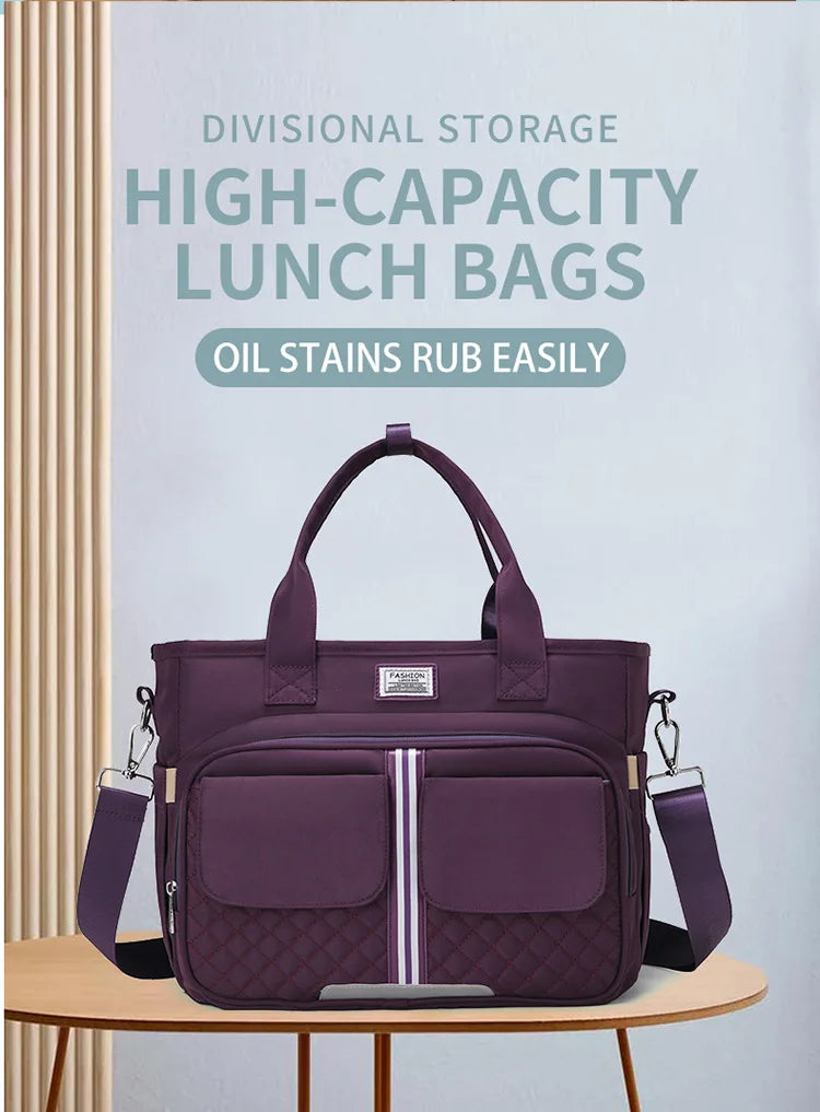 Multifunctional Insulated Picnic Bag Reusable Colorful  large capacity lunch bag with double pockets, portable lunch bag