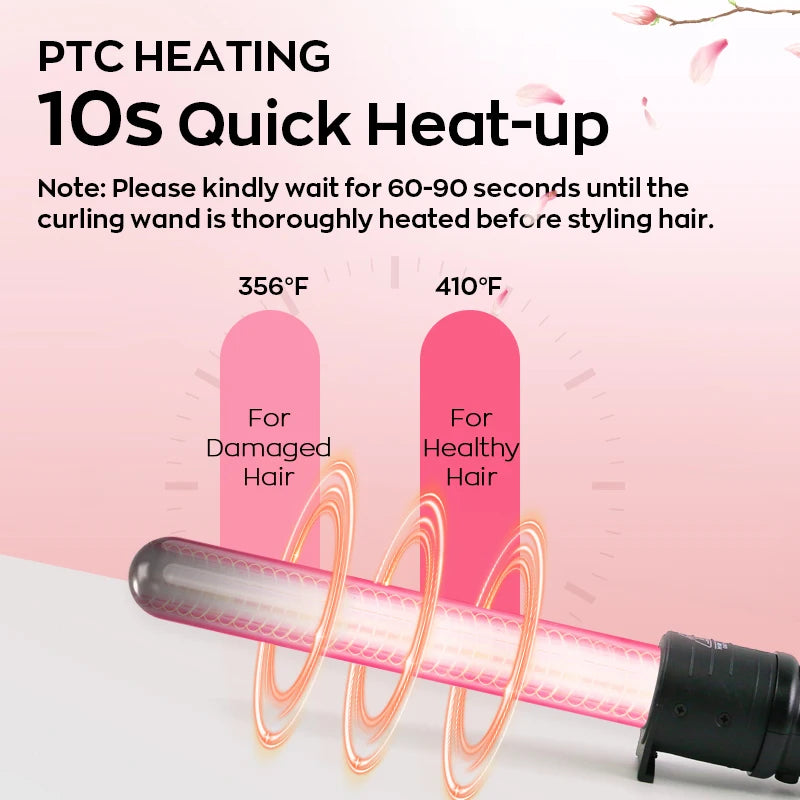 Interchangeable Curling Wand Set with Adjustable Temperature & PTC Heater Professional Hair Curling Iron for Salon Home Travel