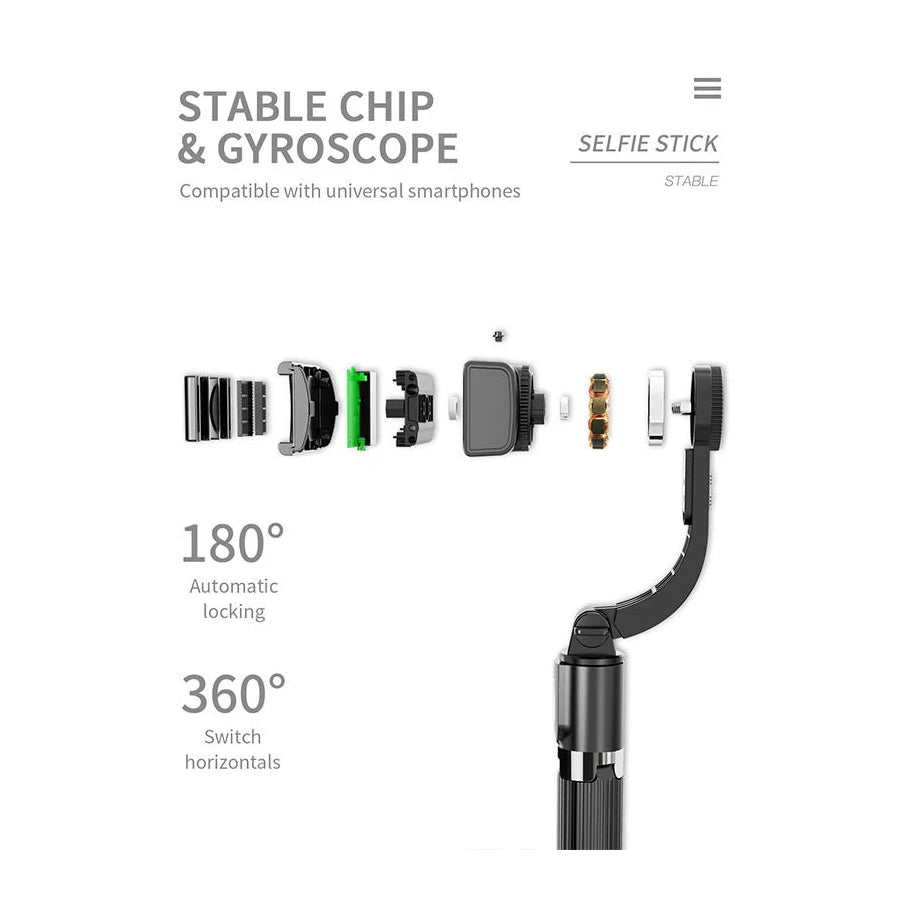 Handheld Gimbal Stabilizer for Smartphone 1-Axis with Selfie Stick Tripod Stand Wireless Bluetooth Remote for iPhone Android