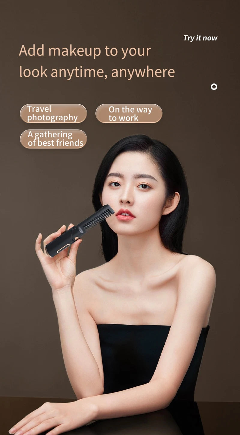 Portable Wireless Electric Hair Brush Heating Hair Straightener  2 IN 1 Home Travel Womem Anti-scalding Hair Straight Curly Comb