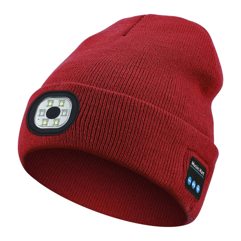 Handfree Warm Beanie Bluetooth 5.0 LED Hat Wireless Stereo Headset Music Player With MIC Support Dimming Rechargeable Battery