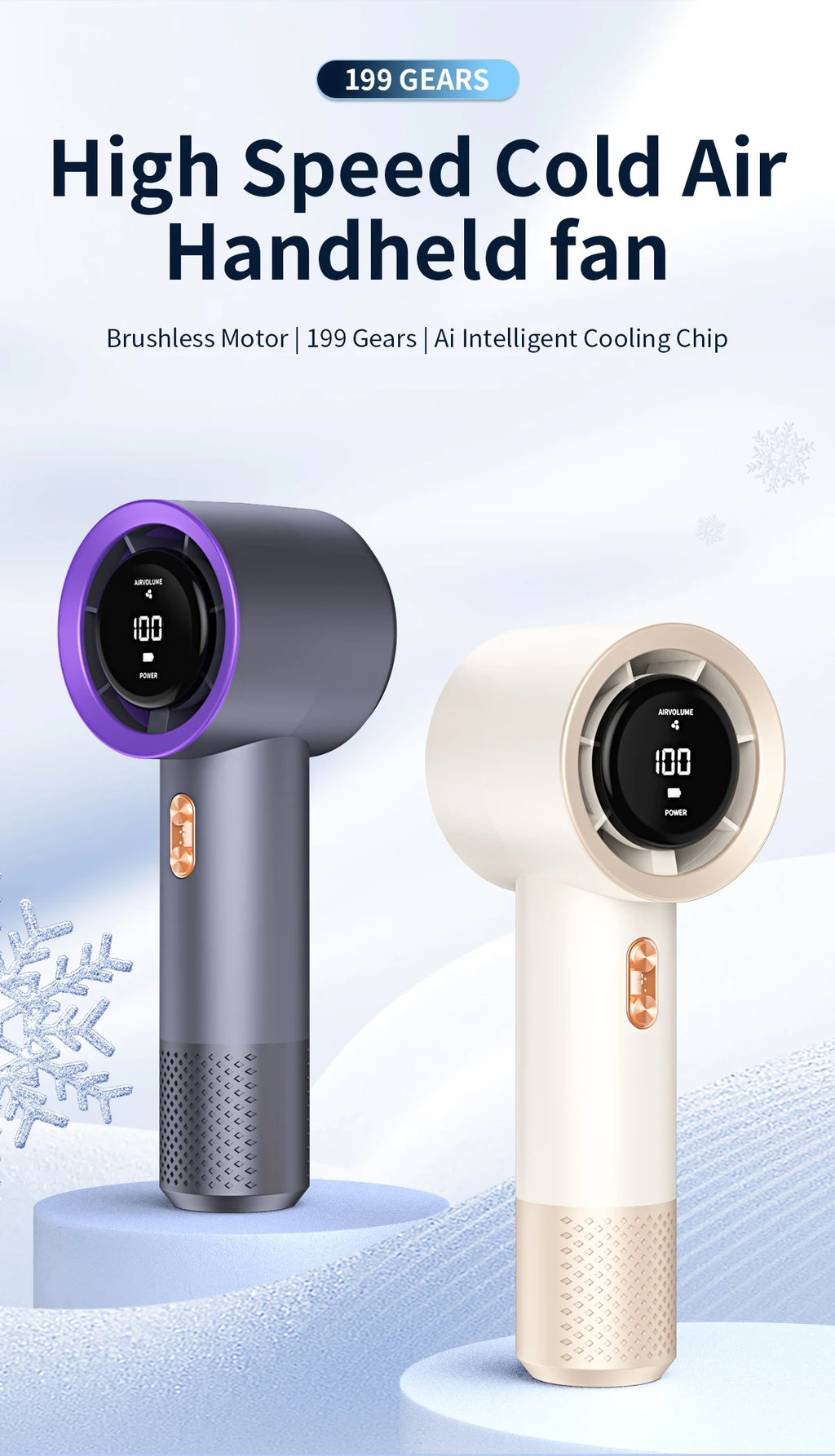 Handheld high-speed fan mini portable air conditioner with six fans and 199 levels of infinite adjustment