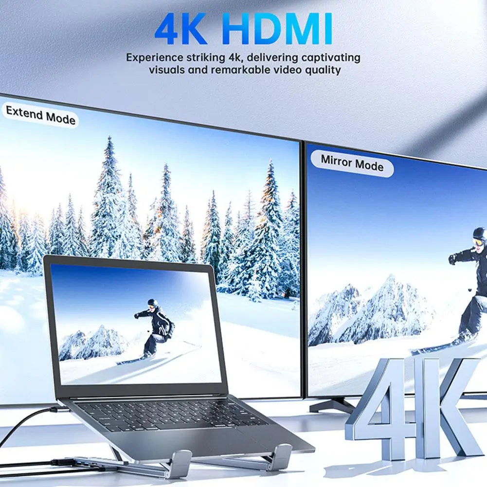 Laptop Docking Station Stand USB C Dock Tablet Laptop Holder with 4K HDMI 2 Type-C PD 100W Dock Station for MacBook E2H6