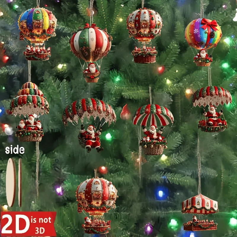 10Pcs Christmas Hanging Ornaments 2025-2026 Santa Hot Air Balloon Acrylic Decor for Indoor Wall Home Xmas Party Decoration