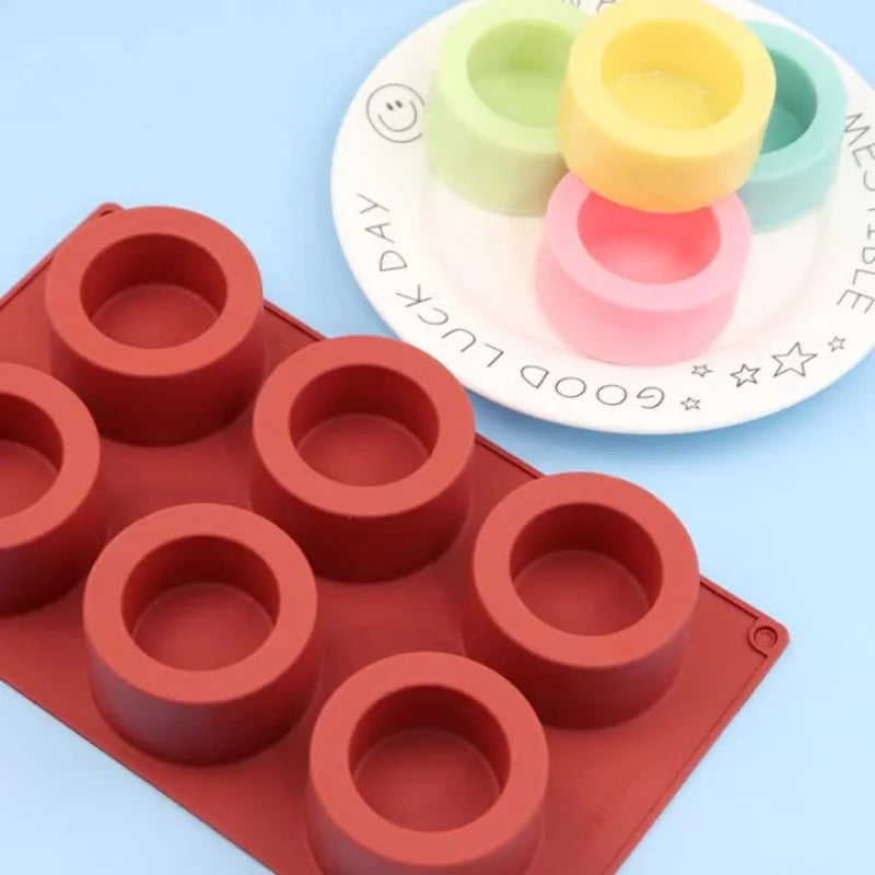 6 Holes Concave Convex Round Cup Muffin Cake Cup Mold Baking Mold Aromatherapy Candle Ice Cream Sandwich Cake Mold Mousse Soap