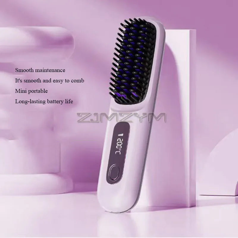 20Seconds Quick Heat Hair Straighter Liquid Crystal Cordless Straight Comb Anti-Scald Styling Brush Negative Ion Curly Hair Tool