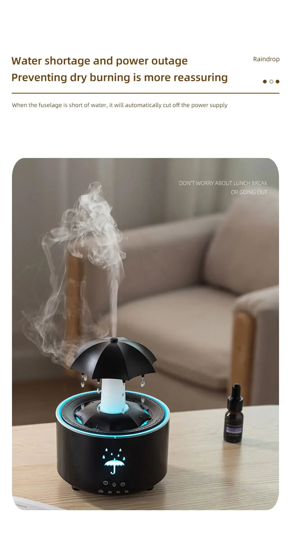 Cloud Rain Rotating Umbrella Water Drop Aromatherapy Machine Air Humidifier Diffuser Fountain Water Drop 7-Color LED Night Light
