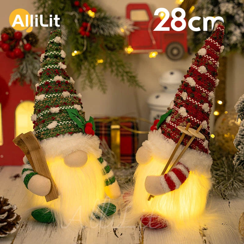2025 Christmas Gift Gnome Doll Couple Led Night Light Sledge Elf Ski Home Xmas Decoration for 2026 New Year Valentine Gift