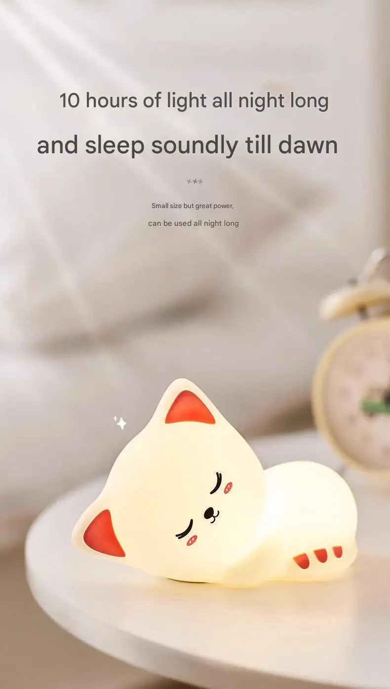 7 Colors Timer Kid Night Light Silicone Nightlight Baby Nursery Rechargeable Cute Cat Lamp For Birthday Gift Kawaii Kitten Decor