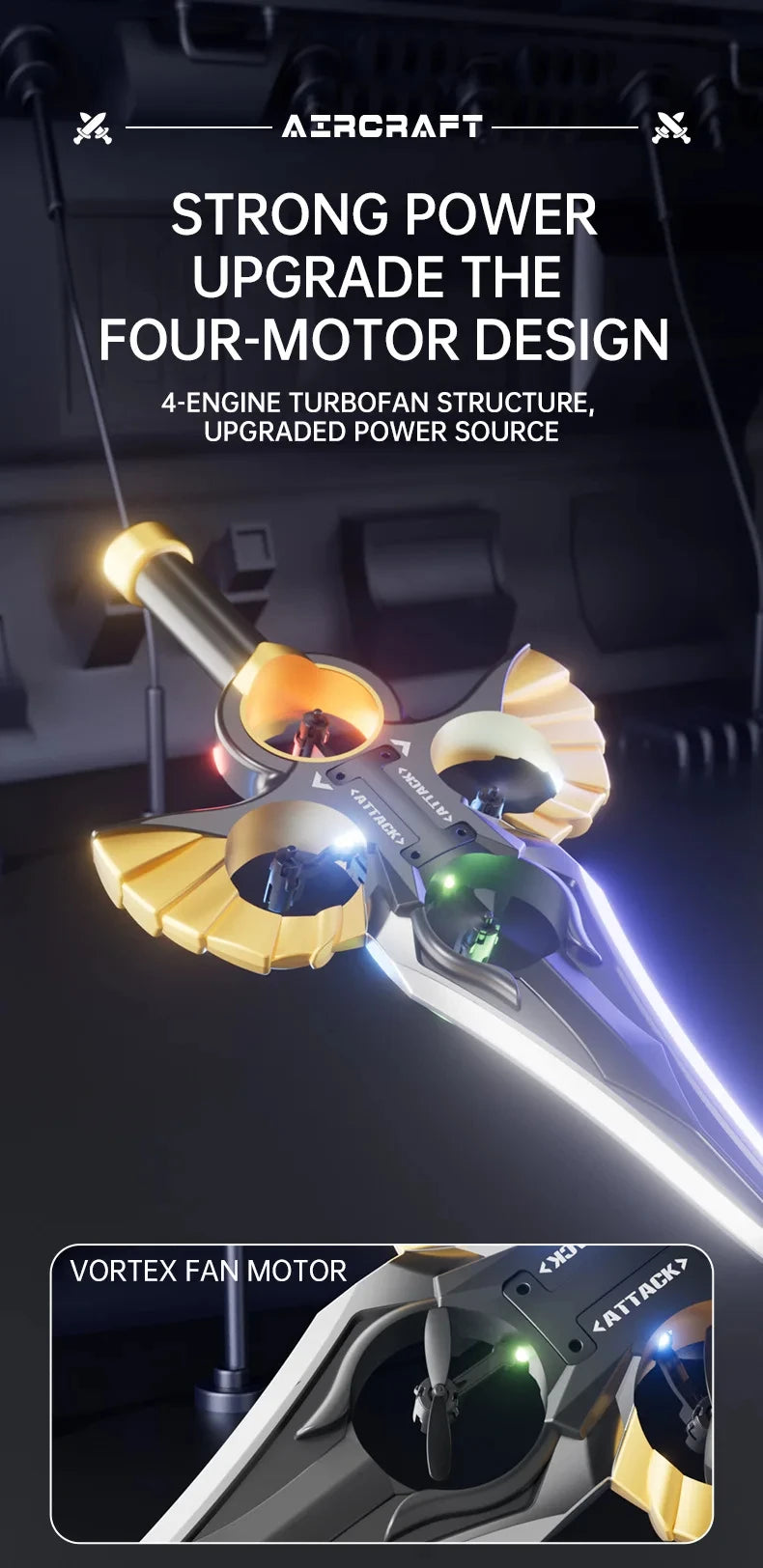 RC Flying Sword Glider Drone with Hand Wave & Controller Mode, 3-Speed Stunt Plane for Kids,Teens & Adults,LED Lights,Aerial Fun