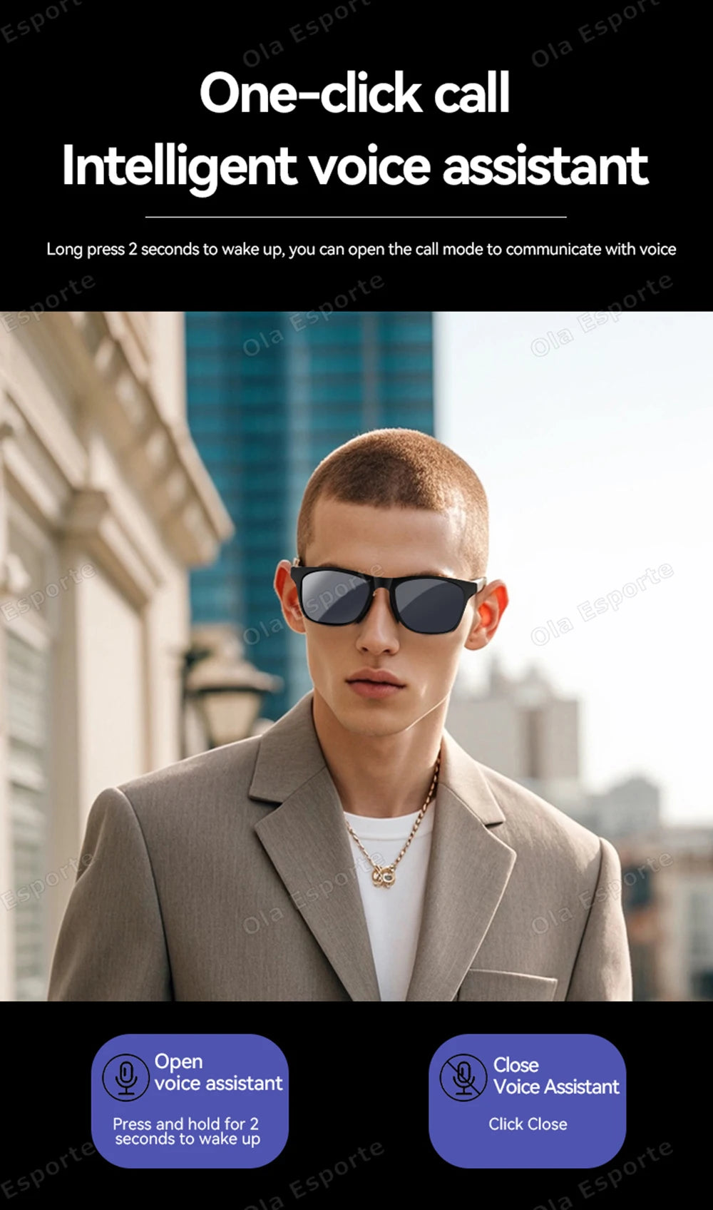 Ola Esporte New Smart Glasses Bluetooth Call Sunglasses Multi-functional Anti-Blue Light Sunglasses Wireless Headset Men Women