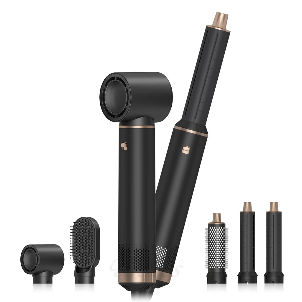5-in-1 Air Blower Brush Hair Styler Ionic Hot Air Brush Curler & Straightener 1000W Detachable Heads Diffuser Salons Hair Tools