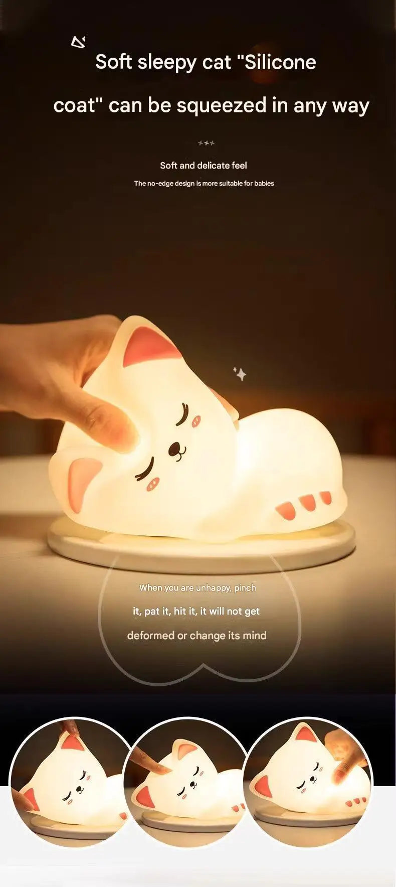 7 Colors Timer Kid Night Light Silicone Nightlight Baby Nursery Rechargeable Cute Cat Lamp For Birthday Gift Kawaii Kitten Decor
