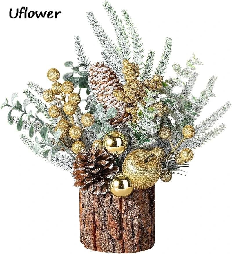 30cm Mini Christams Tree Artificial Plants PE Flocking Pinecone Pine Branch Home Window Decoration Desktop Decor Christmas Gift