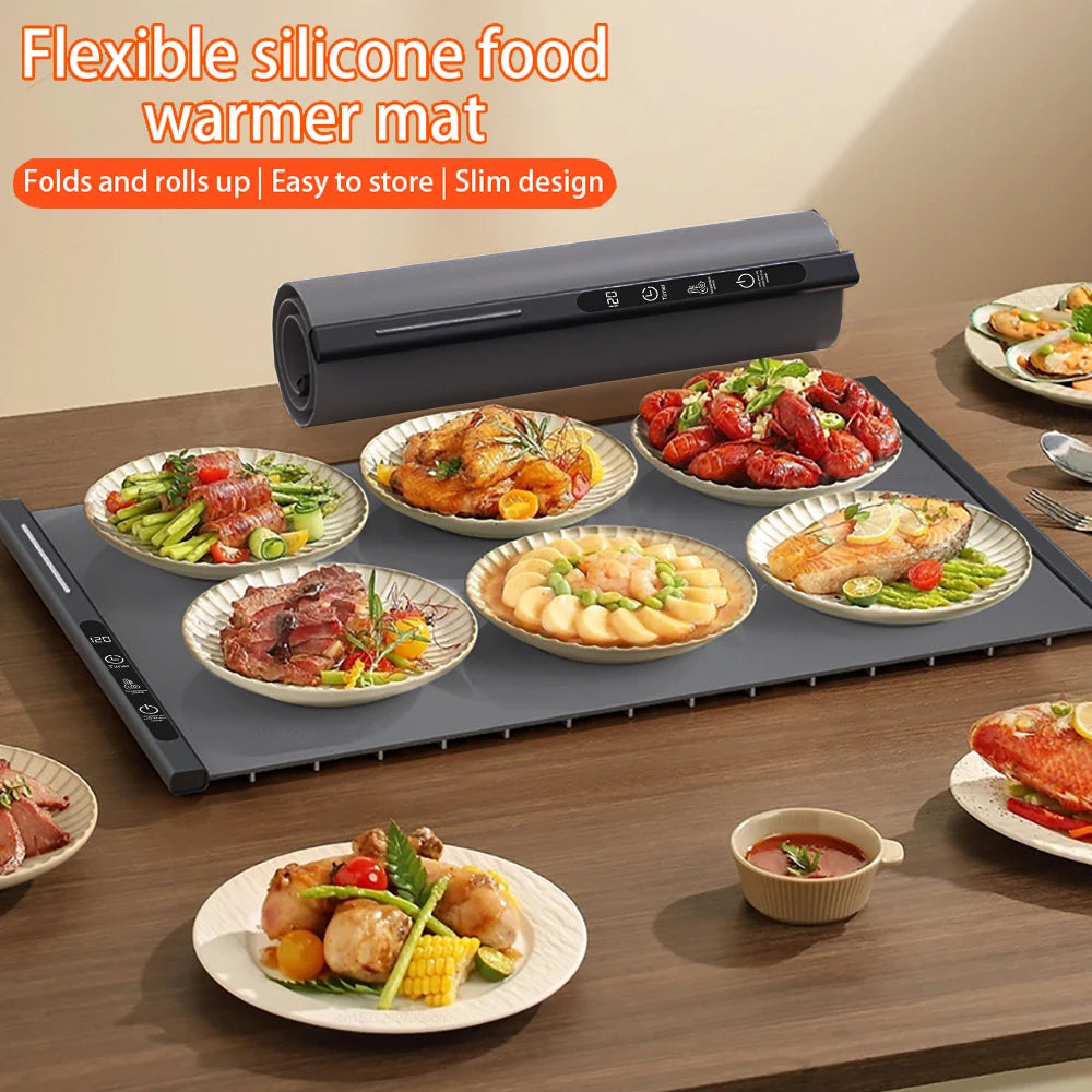 Electric Warming Tray Food Warmer Foldable Food Warming Mat Silicone Electric Food Plate Warmer with 8 Adjustable Temperature