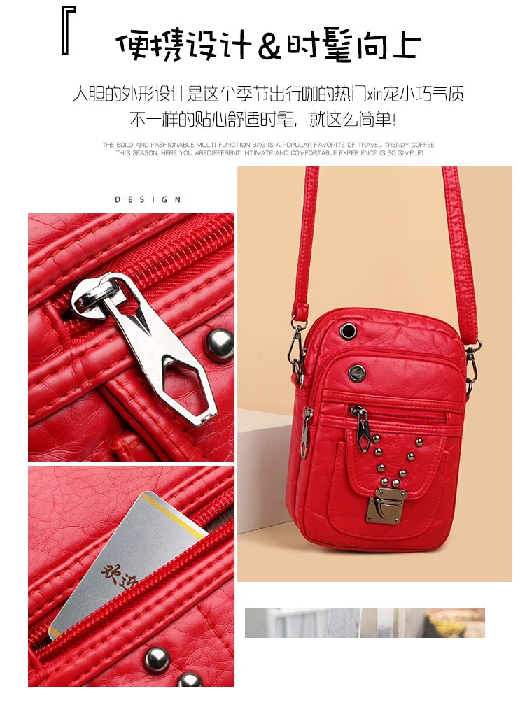Mobile Phone Bag for Women 2024 New Fashion Soft Leather Diagonal Straddle Small Bag Multi layered Mini Zero Wallet Versatile Li