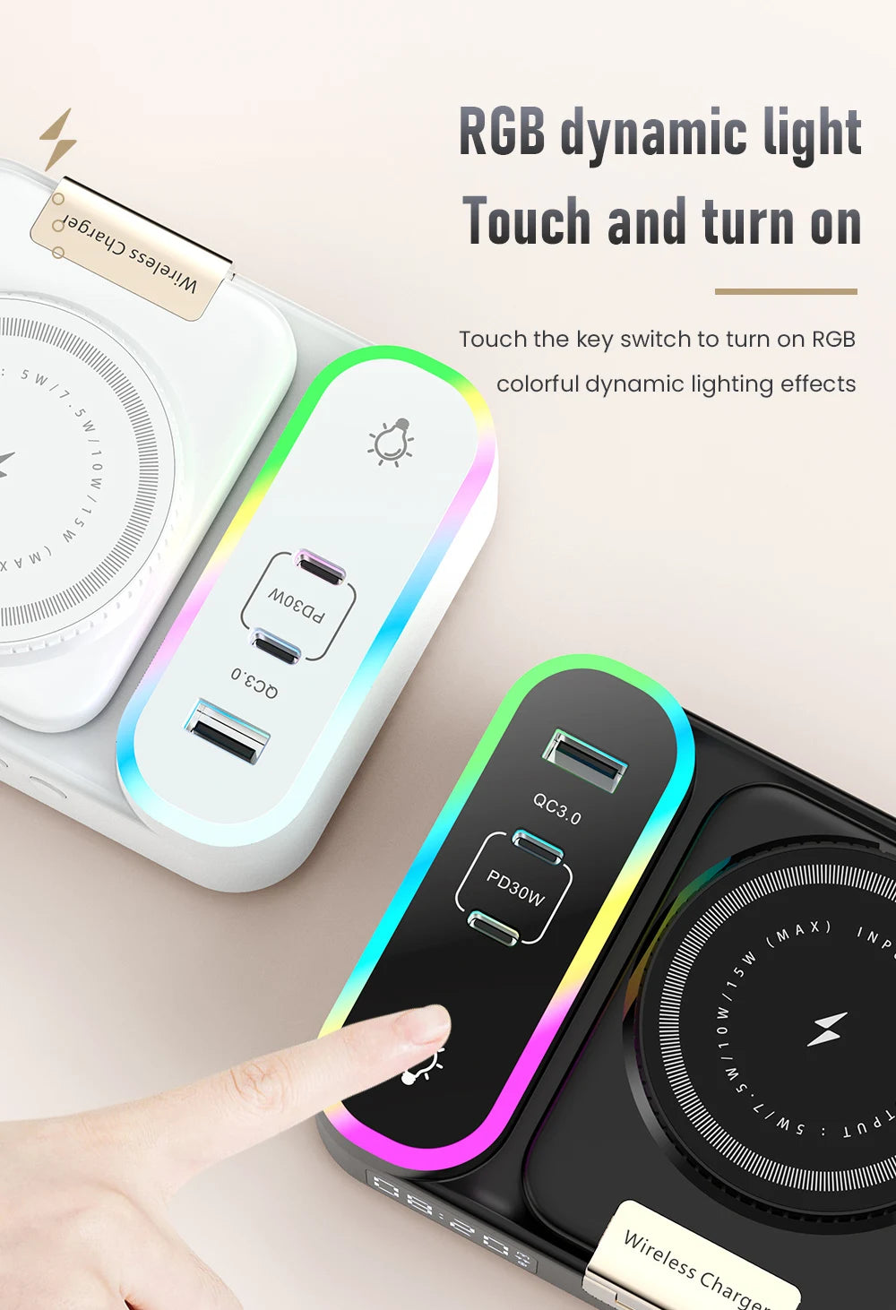 15W Wireless Fast Charging Versatile MagSafe Wireless Charger With Retractable Cable Digital Clock and Folding Stand
