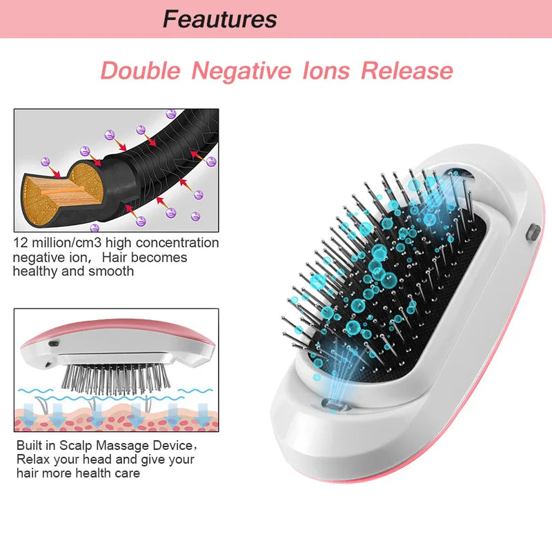 2.0 Portable Ionic Hairbrush Dropshipping Niche Product Double Negative Ions Hair Brush With Pattern Hair Scalp Massage Comb