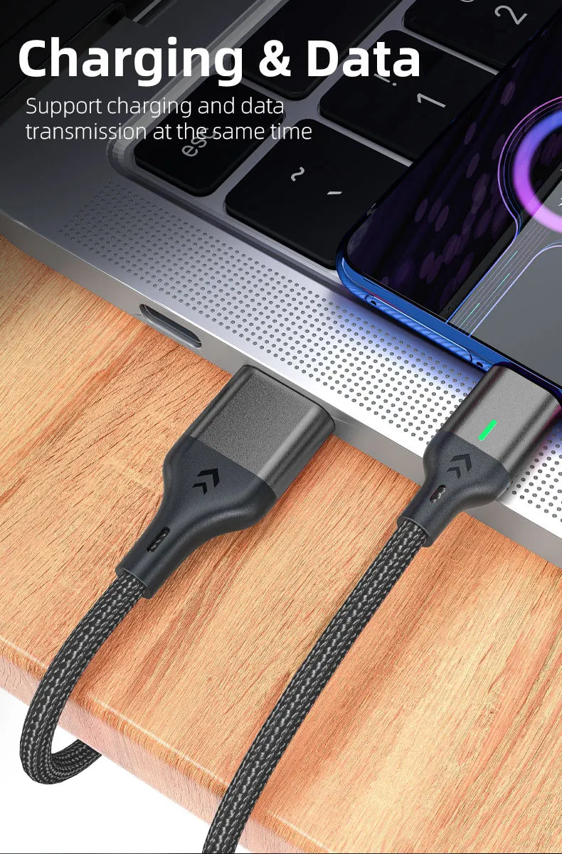 AUFU Magnetic Charge Cable 3A Fast Charging USB Type C Cable Magnet Micro USB Data Charging Wire Mobile Phone for iPhone Xiaomi