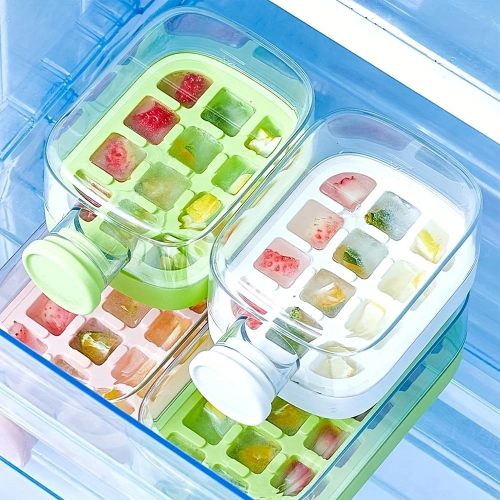 Silicone One-click Ice Mold Bottle Cooler Cup with Straw Ice Cube Tray with Lid for Freezer Creative NO TOUCH Mould for Summer