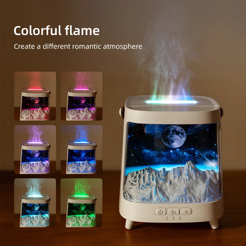 Portable Table Light With Flame Aroma Humidifier For Bedroom Decoration Galaxy Atmosphere Colorful Flame Night Light For Room
