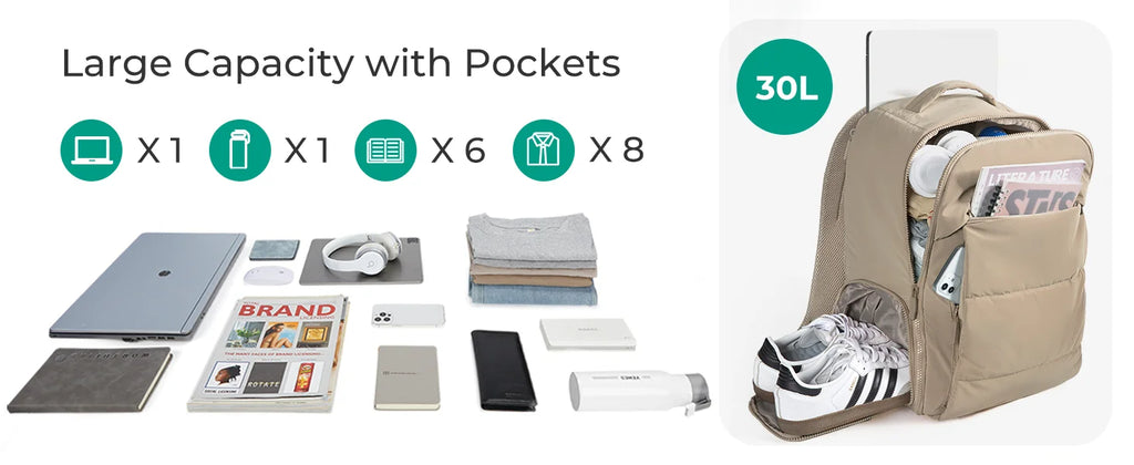 BAGSMART Women's Backpack Airline Approved Carry On with Shoe Compartment Fits 15.6" Laptop Water-Resistant Travel Backpack