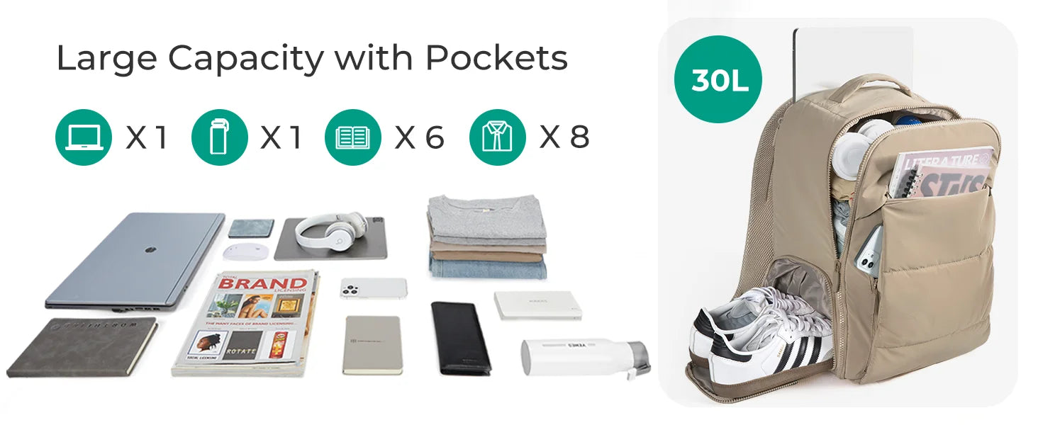 BAGSMART Women's Backpack Airline Approved Carry On with Shoe Compartment Fits 15.6" Laptop Water-Resistant Travel Backpack