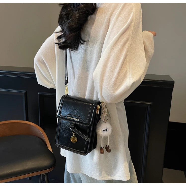 Women's Burgundy Crossbody Bag 2025 Fashion New PU Leather Square Texture Glossy Shoulder Packs Versatile Phone Lipstick Bags