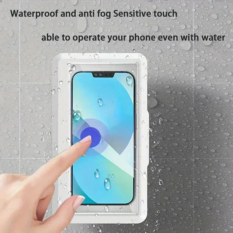 Wall Mounted Waterproof Phone Holder Cell Phone Storage Box Can Touched Shower Smartphone For iPhone 16 15 Samusng Xiaomi Stand