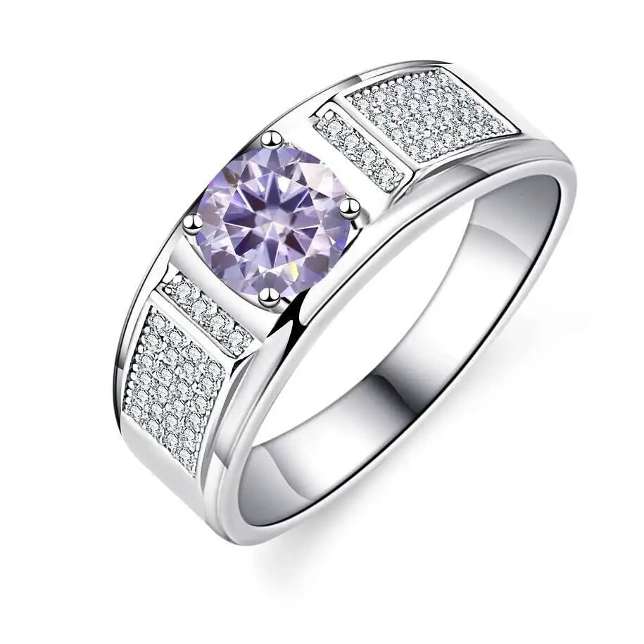 TY Classic Men's 1.0 Carat Real Moissanite white Ring 18K White Gold D Color Diamond Engagement Wedding Fine Jewelry Gift