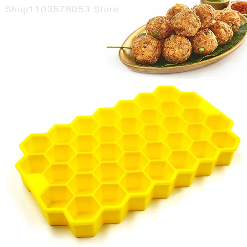 37 Grids Silicone Meatball Mold With Lid Honeycomb Rice Ball Maker Fish Balls Beef Balls Mold Meat Tools Kitchen Accessories