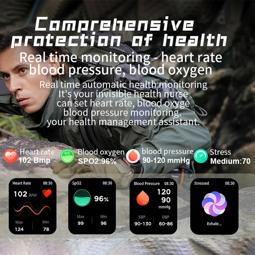 GEJIAN GPS Military Smart Watch Men For Android IOS Ftiness Watches Ip68 Waterproof 2.0'AI Voice Bluetooth Call Smart Watch