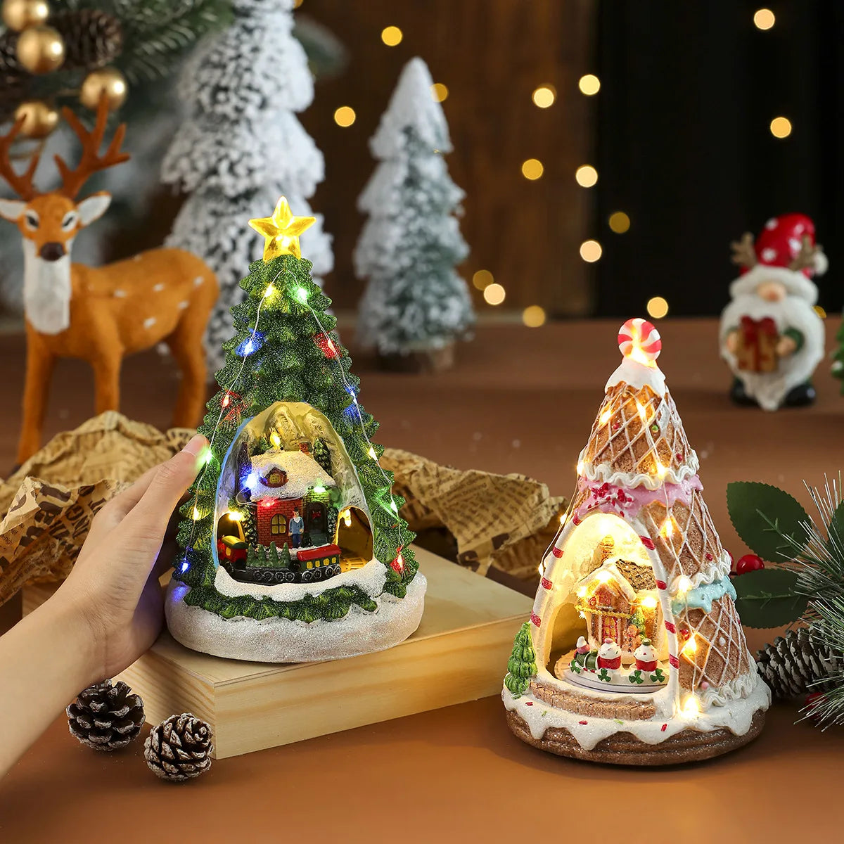 Christmas Music Train LED Music Box Christmas Tree Gingerbread Man Music Box Night Light Xmas New Year Decor Ornament Gifts