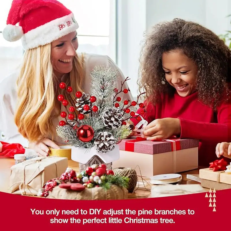 30cm Mini Christams Tree Artificial Plants PE Flocking Pinecone Pine Branch Home Window Decoration Desktop Decor Christmas Gift