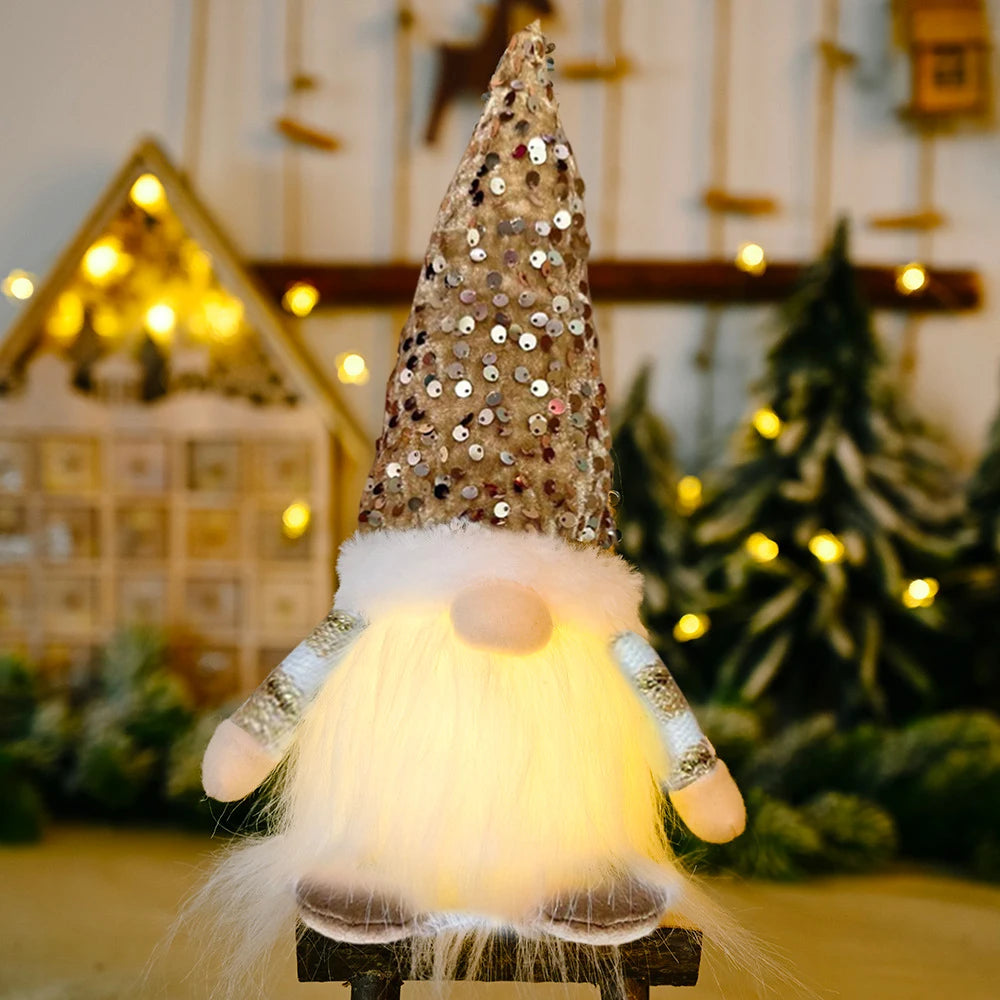 2025 Christmas Gift Gnome Doll Couple Led Night Light Sledge Elf Ski Home Xmas Decoration for 2026 New Year Valentine Gift