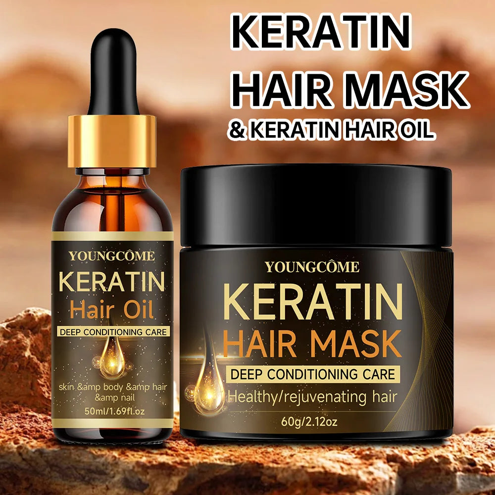 Organic Keratin & Lavender Oil Hair Care Set - Deep Conditioning Mask Sulfate-Free Treatment Repair & Shine Treatment Formula