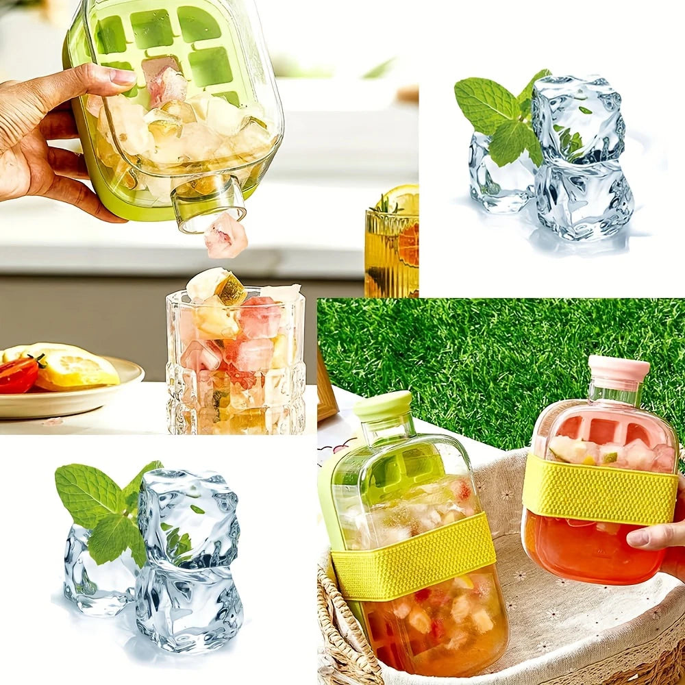 Silicone One-click Ice Mold Bottle Cooler Cup with Straw Ice Cube Tray with Lid for Freezer Creative NO TOUCH Mould for Summer