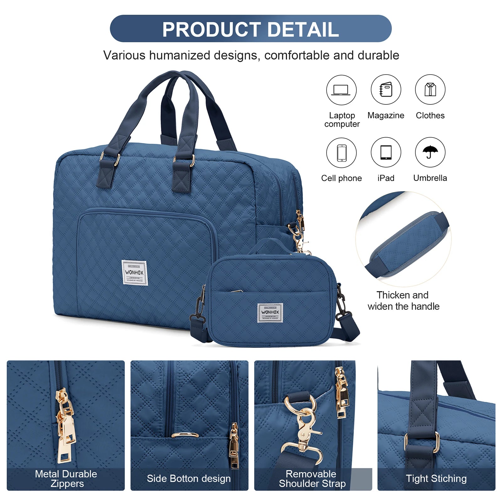 Travel Bag for Woman ,Carry On Foldable Travel Bag,Weekender Overnight Bag,Simple Women's Clothing Backpack Luggage Handbag，blue