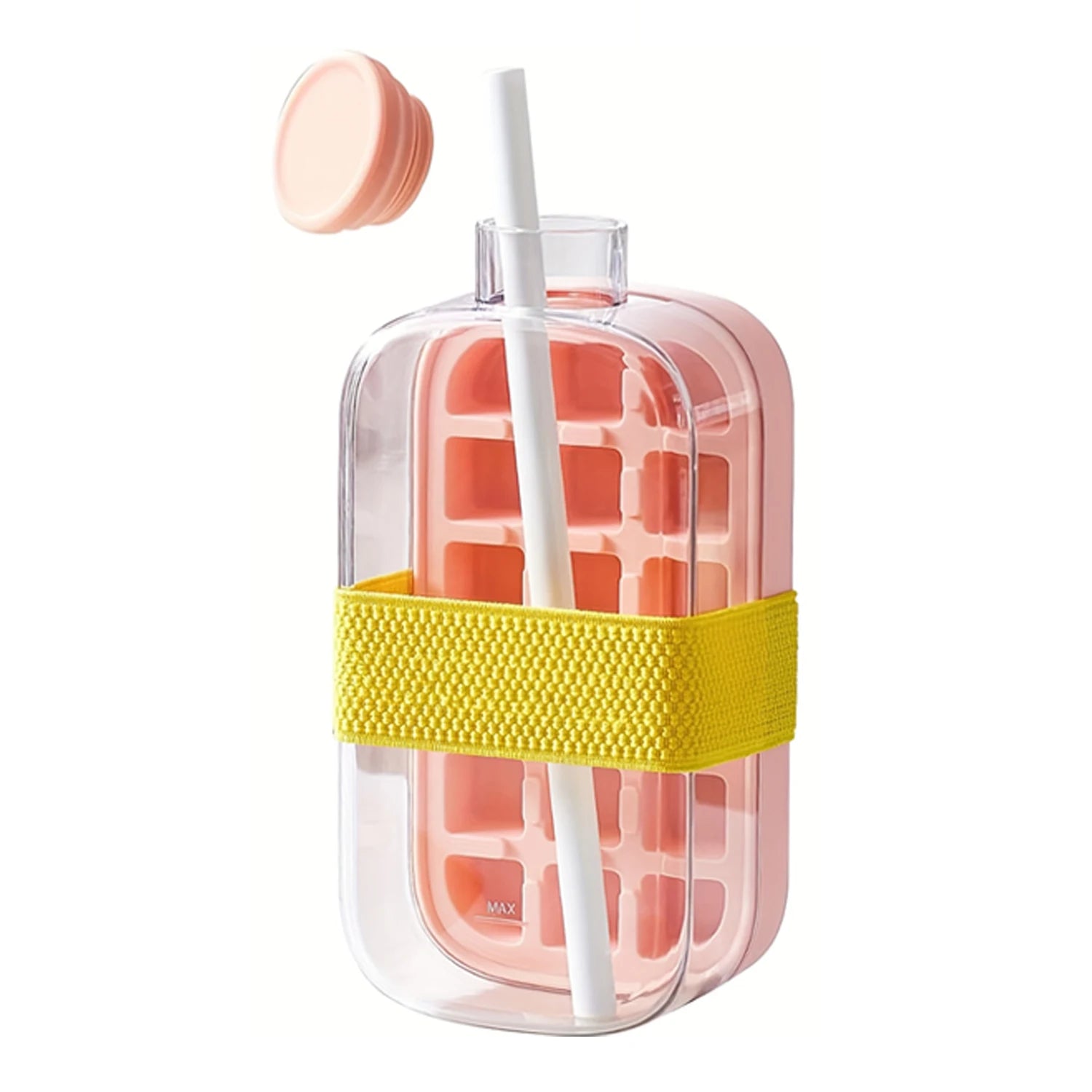 Silicone One-click Ice Mold Bottle Cooler Cup with Straw Ice Cube Tray with Lid for Freezer Creative NO TOUCH Mould for Summer